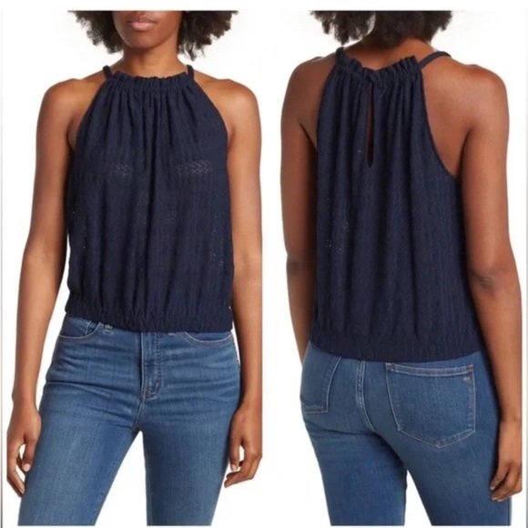 RAMY BROOK Noah Textured Tank Top Spring Navy Blue - Picture 1 of 11